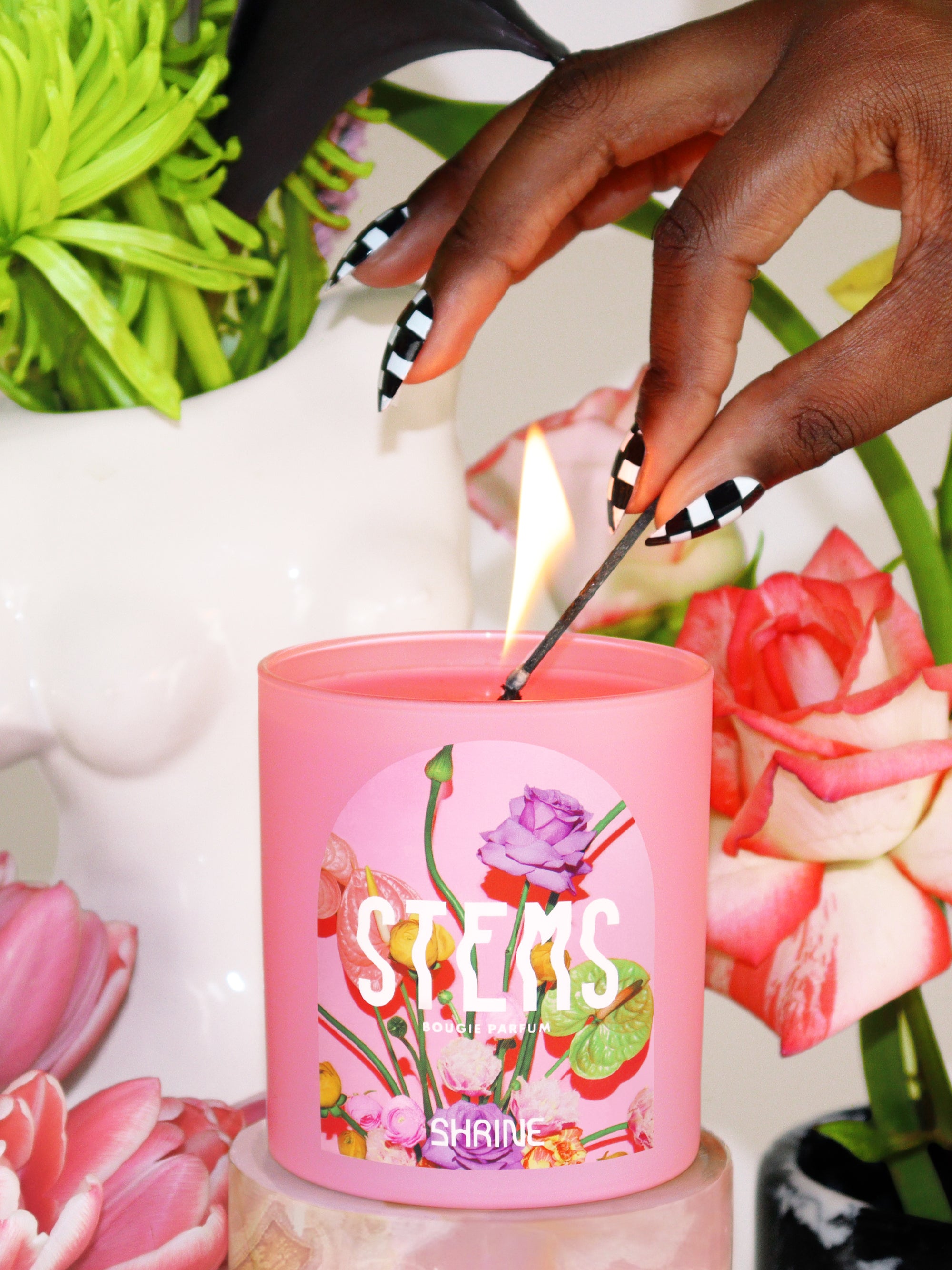 shrine stems pink floral flower candle with flowers and hand shop shrine shopshrine