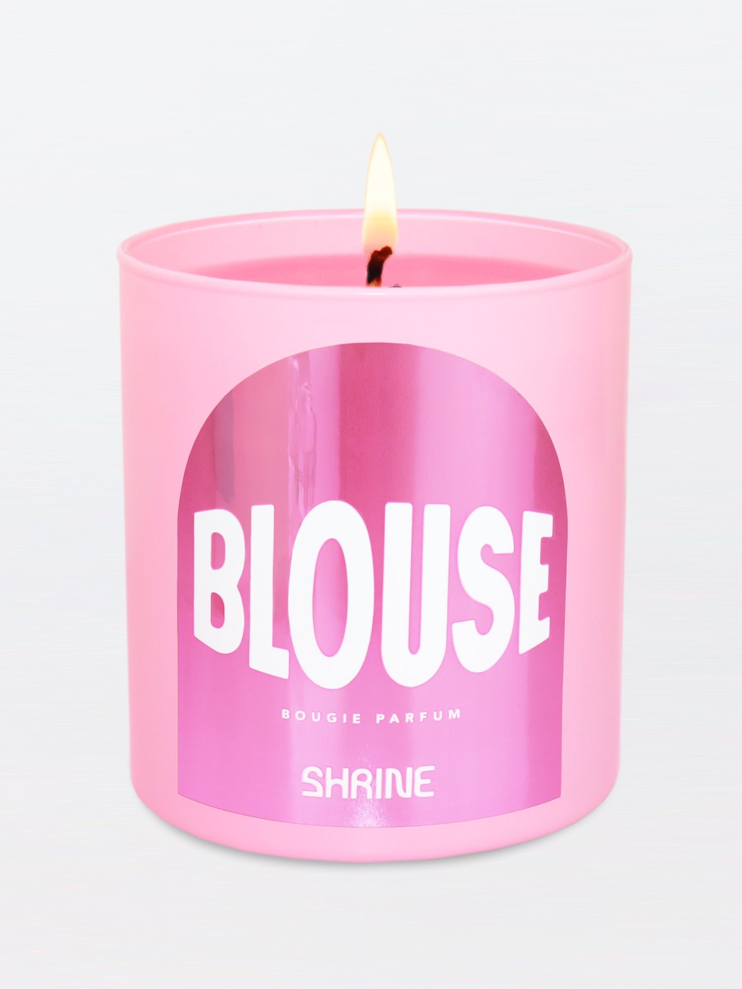 shrine blouse pale pink light pink scented candle with metallic pink label floral candle magazine candle musk candle pink peppercorn candle satin candle shop shrine shopshrine