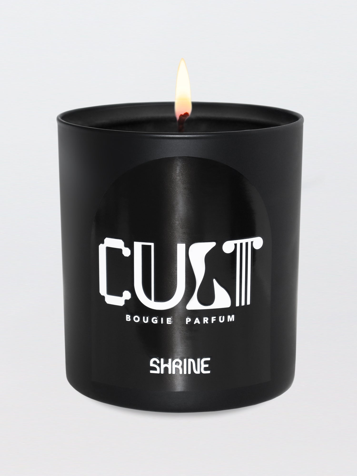 shrine shop shrine black monochromatic cult scented candle with white text design shop shrine